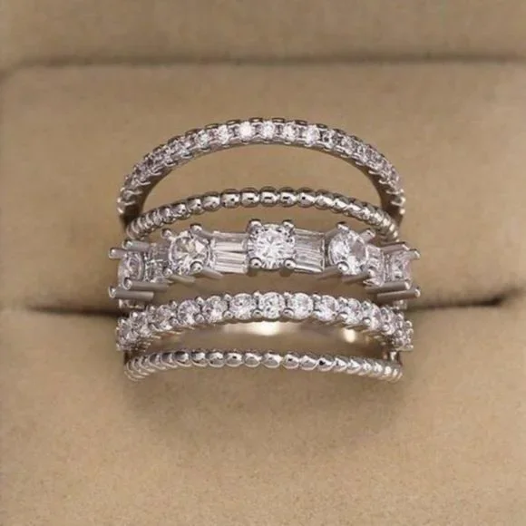 NEW 925 STERLING SILVER DIAMOND MULTI BAND RING, CUTE RING, SHINY RING. - Picture 2 of 5